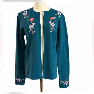 Northern Isles VINTAGE Embroidered Sweater size L teacher Cardigan COTTAGECORE
